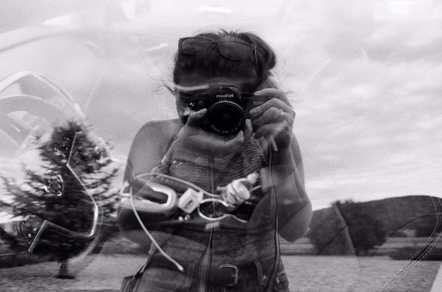 Black and white double exposure portrait